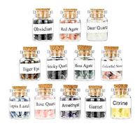 12Pcs Mini Crystals Gemstone Bottles Set, Healing Crystal Tumbled Stones Collection Kit Natural Quartz Gravel Wishing Bottle, DIY Craft Bottles for Reiki, Healing, Meditation, Chakra Balance