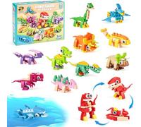 12pcs Mini Dinosaur Blocks Set - 3 in 1 Animals Blocks, Plastic Animal, Fidget Toys for Kids, Children Fillers Bag Calendar Gifts, Party Decorations Advent, Birthday Toys