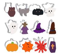 12pcs Mini Halloween Cookie Cutters, Stainless Steel Metal Small Cracker Biscuit Mold Clay Cutter Set with Cat Ghost Tomb Bat Spider Pumpkin Shapes for Kids Party Baking Mould Accessories