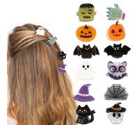 12Pcs Mini Halloween Hair Jaw Clips Assorted Cute Pumpkin Ghost Bat Witch Hat Spider Web Monster Cat Glitter Hair Claws Strong Hold Decorative Hair Accessories for Women Girls Party Costume Dress Up