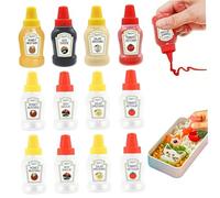 12Pcs Mini Ketchup Bottle, 1.2x3" Empty Mini Condiment Squeeze Bottles, Plastic Salad Dressing Containers with Sealing Lid for Soy Sauce, Honey, Salad Dressing, Picnic, Camping Small Condiment Squeeze