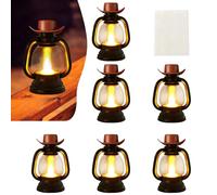 12Pcs Mini Lantern with LED Light, Vintage Candle Decorative LED Candle Lanterns with Cowboy Hats, Tea Light Rustic Flickering Candle for Halloween,Wedding Decorations,Christmas