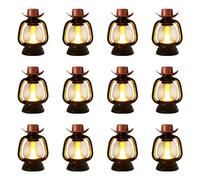 12Pcs Mini Lantern with LED Light, Vintage Candle Decorative LED Candle Lanterns with Cowboy Hats, Tea Light Rustic Flickering Candle for Halloween,Wedding Decorations,Christmas