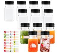 12pcs Mini Plastic Juice Bottles, 120ml Plastic Shot Bottles with Lids, Mini Juice Bottles Reusable Shot Bottles for Smoothie Juice Mini Fridge, Milk, Water (Black)