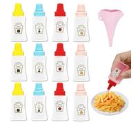 12pcs Mini Sauce Bottles, 23ml Small Plastic Squeeze Bottle Condiment Bottle with Funnel, Reusable Ketchup Bottle Salad Soy Honey Sauce Dressing Dispensers Containers for Lunch Camping Picnic Office