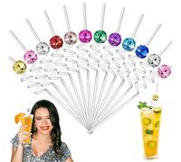 12Pcs Mirror Disco Ball Straws, Reusable 10 Color 70s Disco Party Decorations Mini Disco Balls Straw Cups Glitter Ball, Disco Accessories Mirror Ball for Dance Birthday Supplies