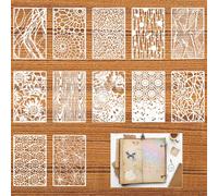 12Pcs Mixed Stencils for Painting, Abstract Art Stencils for Crafts Reusable, Wood Grains Flower Texture Templates Spider Web Layering Spray Paint Stencil Kit, for Wall Furniture Card Canvas(11×7'')