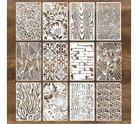 12Pcs Mixed Stencils for Painting, Art Stencils for Crafts Reusable, Wood Grains Flower Texture Stencil, Spider Web Layering Spray Paint Stencil Kit on Canvas Cake Card DIY(28×18CM)