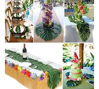 12Pcs Monstera Leaf Table Flag Cutlery Mat Coaster Fake Flower Artificial Monstera Leaf Decor Tropical Palm Leaves Placemats for Wedding Hawaiian Luau Party