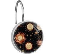 12Pcs Moon Sun Shower Curtain Hooks, Decorative Shower Rod Rings Resin Curtain Hanger Hooks for Living Room Bedroom Bathroom Decor