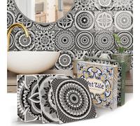 12pcs Moroccan Style Self Adhesive Wall Tiles, Kitchen Bathroom Peel and Stick on Tiles Backsplash Waterproof Mosaic Tile Stickers Covers Decals (15x15cm, 6x6 inches)