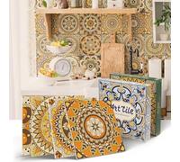 12pcs Moroccan Style Self Adhesive Wall Tiles, Kitchen Bathroom Peel and Stick on Tiles Backsplash Waterproof Mosaic Tile Stickers Covers Decals (15x15cm, 6x6 inches)