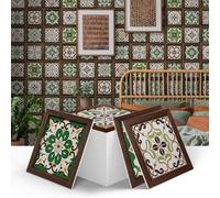 12pcs Moroccan Tile Stickers Green, Thicker Kitchen Bathroom Wall Tile Stickers Peel and Stick on Tile Transfers Covers Decals Self Adhesive Vinyl Waterproof Mosaic Art (15cm x 15cm, 6x6 inches)