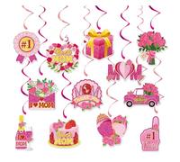 12pcs Mothers Day Decorations Hanging Swirls, Best Mum Swirl Streamers | Pink Red, Thank You Mum, I Love Mum, Hanging Foil Swirl Ornaments, Happy Mothers Day Party Decorations Supplies