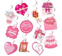12pcs Mothers Day Decorations Hanging Swirls, Happy Mothers Day Pink Heart Flower Paper Ornaments Best Mom I Love Mom Hanging Spiral Streamers Mothers Day Party Home Room Ceiling Wall Decorations