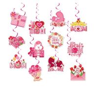 12pcs Mothers Day Decorations Hanging Swirls, Pink Swirl Streamers Best Mum Heart Paper Pendants I Love Mum Hanging Ornaments Happy Mothers Day Party Decorations Supplies