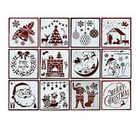 12Pcs Multi-Purpose Christmas Painting PET Stencil Kit Personalized Graffiti Template Set Anti-Scratch Washable Painting Templates for Scrapbooking