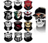 12PCS Multi purpose Skull Neck Gaiters , Motorcycle Face Mask UV Protection, Unisex Suitable, for Halloween Carnival Parties and Outdoor Activities
