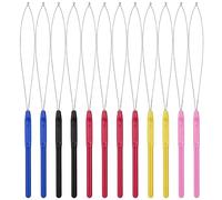 12PCS Multicolored Plastic Hair Extension Loop, Hair Extension Loop, Needle Threader Pulling Hook Tool for Micro Links Hair Feather Extensions Kit Hair Styling Tools Accessory Multicolor