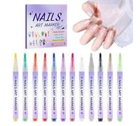 12PCS Nail Art Pens Set, Colorful Resin Nail Art Markers for DIY Painting Dotting 3D Design, Nails Pens Set for Gel Polish Drawing Tool Home Professional Use