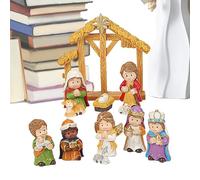12PCS Nativity Scene Set, Christmas Nativity Ornaments Set, Resin Cartoon Nativity Scene with Manger and Figures, The Story of Jesus' Birth Desktop Micro-Ornaments for Christmas Decoration
