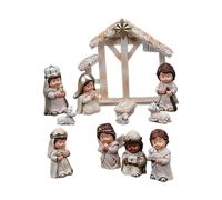 12PCS Nativity Scene Set, Christmas Nativity Ornaments Set, Resin Cartoon Nativity Scene with Manger and Figures, The Story of Jesus' Birth Desktop Micro-Ornaments for Christmas Decoration