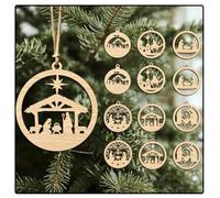 12pcs Nativity Scene Wooden Christmas Baubles for Crafts Tree Decor, 8cm | Nativity Scene Set, Wooden Christmas Tree Decorations Hanging Ornaments, Round Hollowed Out Wood Slice Paint Your Own Baubles