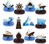 12Pcs Nautical Party Supplies Cruise Ship Birthday Honeycomb Centerpieces for Ocean Party Decorations Ship Theme Table Honeycomb for Ocean Cruise Liner Nautical Theme Birthday Baby Shower Party Favors