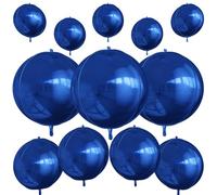 12Pcs Navy Blue Round Foil Balloons, 22" 15" 10" 4D Helium Ball Balloon, Metallic Blue Foil Balloon for Birthday Graduation Wedding Anniversary New Year Eve Disco Prom Party Decorations