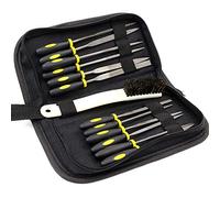 12PCS Needle File Set, Woodworking File Tools with Brush, Metal File in Flat, Round & Triangle with Zipper Bag for DIY Crafts, Metal, Woodworking
