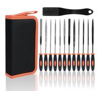 12Pcs Needle Files Set, Include 6Pcs Metal File, 6Pcs Dimond File Set Mini File Set with Cleaning Brush & Carrying Case for Wood and Metal, Flat/Half-Flat/Half-Round/Square/Round/Triangular(Orange)