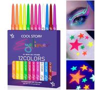 12Pcs Neon Face Paint, UV Face Paint Pens, Body Paint for Adults & Kids, Festival Face Paint, Temporary Tattoo Pens for UV Glow, Safe Washable Paint for Party Halloween Carnival Makeup