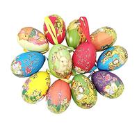 12pcs New Vintage Style Paper Mache Egg Hanging Ornaments Easter Tree Decoration