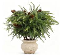 12PCS Norfolk Pine Stems, Christmas Greenery Stems - Artificial Faux Norfolk Pine Branches with Big Pinecones, Real Touch Evergreen Greenery for DIY Crafts, Indoor Outdoor Home Garden Vase Table Decor