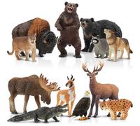 12PCS North American Forest Animal Figurines, Realistic Jungle Animal Set Includes Raccoon,Lynx,Wolf,Bear,Eagle, Educational Toy Cake Toppers Christmas Birthday Gift for Kids Toddlers