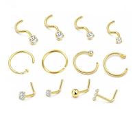 12pcs Nose Ring Gold-Tone Set, L S C Shape Thin Small Gold Nose Piercing | Gold Nose Ring, Nose Rings Gold Tone for Women, Small Dainty Piercing jewellery for Women, For Lip, Cartilage, and Other