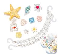 12Pcs Ocean-Themed Shoe Charms, Bling Shoes Decoration Charms with Starfish, Conch and Pearls Chains, Shining Shoe Decoration for Women & Girls, DIY Shoe Accessories for Clog Shoes & Flip Flop