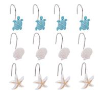 12pcs Ocean Themed Shower Curtain Hooks Decorative, Shell Turtle Starfish Sea Animal Shower Curtain Rings Cute Beach Theme Hangers for Bedroom Living Room Kitchen Bathroom Curtains Decor