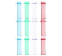 12pcs Organza Gift Bag Folding Hand Fan Pouches 6x26cm
