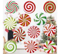 12pcs Outdoor Christmas Hanging Ornaments, 15cm/5.91in Peppermint Candyland Party Decorations Colorful Paper Round Candyland Decorations for Candy Party Xmas