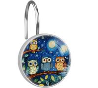 12Pcs Owls Stars Moon Shower Curtain Hooks Rustproof Stainless Steel Decorative Shower Rings Hanger for Living Room Bedroom Bathroom Decor