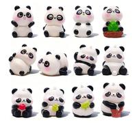 12Pcs Panda Figures,Mini Panda Figures,Panda Birthday Cake Topper,Panda Ornaments,Cute Panda Toys for Home, Garden,Party Favors