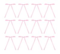 12Pcs Pearl Bows for Cake Decorations, Pink Bow Cupcake Toppers, 5 X 7 Inch Bow Ribbon And Pearl Cakes Topper, Vintage Wedding Cakes Topper for Treat Bags Craft Wedding Baby Shower Birthday Party