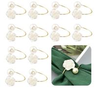 12PCS Pearl Napkin Rings, Gold Napkin Holders, Flower Serviette Rings for Dining Anniversary Birthday Wedding Thanksgiving Christmas Candlelight Banquet Dinner Decoration