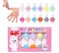 12PCS Peel Off Nail Polish Set, Non Toxic Water-Based Nail Varnish for Kids Girls, DIY Manicure Kit for Children, Quick Dry Toddler Nail Varnish, Nail Art Gift Set for Toddlers & Teens (12 Colors)