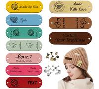 12Pcs Personalised Name Tags for Clothes, Custom Handmade with Love Tags, Leather Tags for Handmade and Knit Item with Rivets for Crochet Ggift, Fabric Labels, Hats, Beanies, Scarves (B-2.5x0.8in)