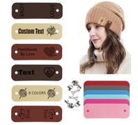 12PCS Personalized Leather Tags,Personalised Name Tags for Clothes with Rivet,Handmade with Love Tags,Personalised Labels for Clothing for Knitting Crochet for Hats Beanies Scarves (A2.5×0.8)