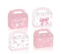 12Pcs Pink Bow Party Favor Boxes, Beautiful Pink Bow Girl Party Gift Candy Handheld Paper Box, Girl Bow Theme Design Cardboard Gift Goodies Candy Boxes for Bachelorette Birthday Decorations