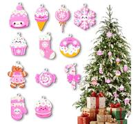 12Pcs Pink Christmas Tree Ornaments, Candy Christmas Decorations Supplies Xmas Decorations Mini Tree Decor Suitable for Use at Home or in Public Places