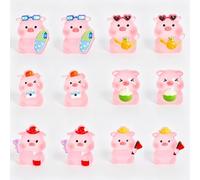 12Pcs Pink Luminous Pig Figurines, Mini Resin Animals Glow in The Dark, Cute Tiny Pig Ornaments for Desk Shelf Decor, Fairy Garden, Car Dashboard, Party & DIY Crafts